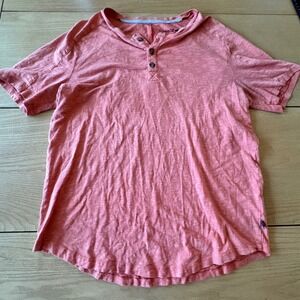 Toad&Co Henley Shirt Mens M Slim Fit Pink Slub Cotton Eco Sustainable Organic